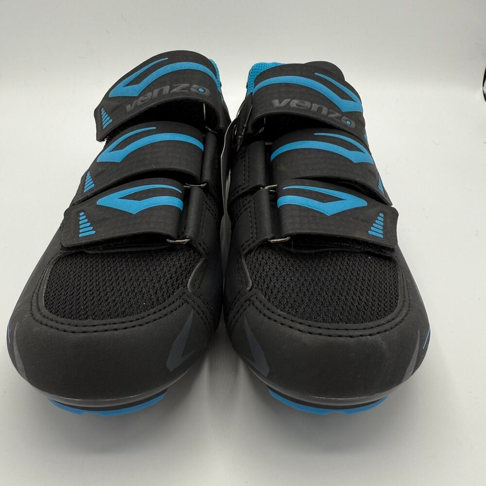 NEW Venzo Cycling Shoes Womens 6.5 Men 5 Black Blue Trim Lace Up Reflective
